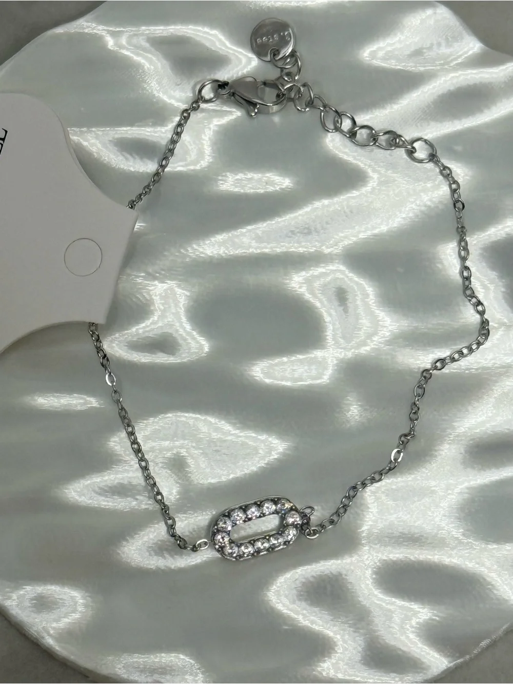 Stainless Steel Pavé Oval Link Bracelet - Sparkling White CZ